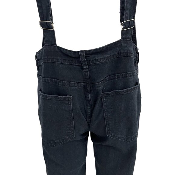 Black Distressed Denim Overalls Womens XL Grunge Y2K Streetwear Casual Retro - Picture 11 of 12